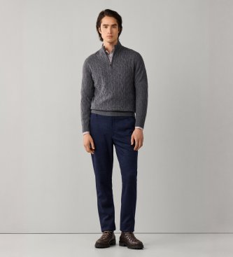 Hackett London Maglione con zip Lambswool Cable Hzip grigio medio