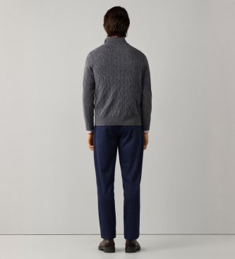 Hackett London Maglione con zip Lambswool Cable Hzip grigio medio