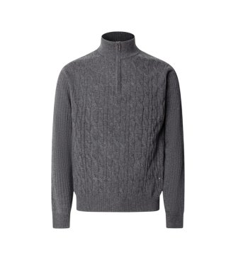Hackett London Maglione con zip Lambswool Cable Hzip grigio medio