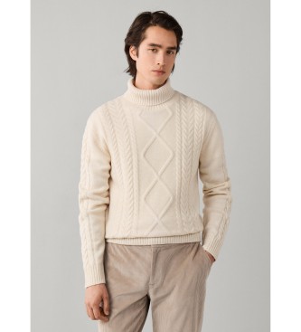 Hackett London Jersey de cuello alto Argyle blanco roto