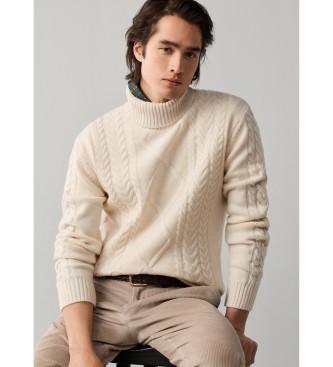 Hackett London Jersey de cuello alto Argyle blanco roto