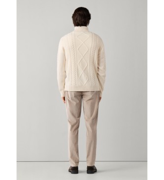 Hackett London Jersey de cuello alto Argyle blanco roto