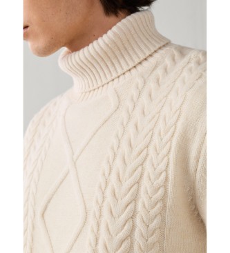 Hackett London Jersey de cuello alto Argyle blanco roto
