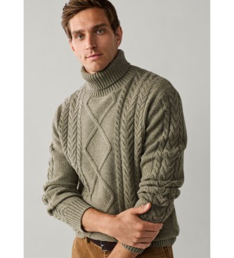 Hackett London Jersey de cuello alto Argyle verde oliva