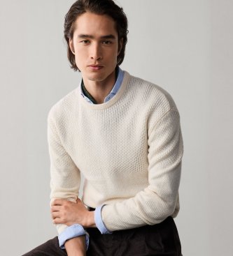 Hackett London Maglione Duo Stitch Crew bianco sporco