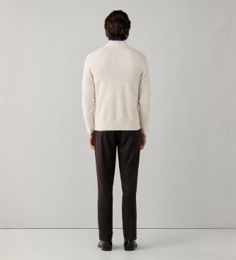 Hackett London Maglione Duo Stitch Crew bianco sporco