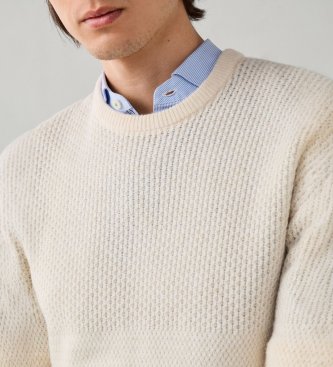 Hackett London Maglione Duo Stitch Crew bianco sporco