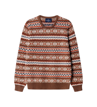 Hackett London Jersey Fairisle Crew Neck castanho