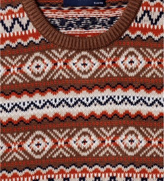 Hackett London Jersey Fairisle Crew Neck castanho