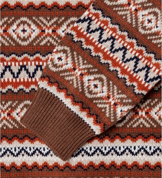 Hackett London Jersey Fairisle Crew Neck castanho
