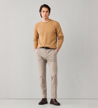 Hackett London Maglione girocollo in lambswool a trecce beige
