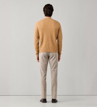 Hackett London Maglione girocollo in lambswool a trecce beige
