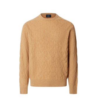Hackett London Maglione girocollo in lambswool a trecce beige