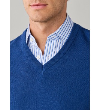 Hackett London Jersey Merino Cash Mix azul medio