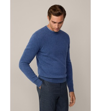 Hackett London Einfarbiger blauer Pullover