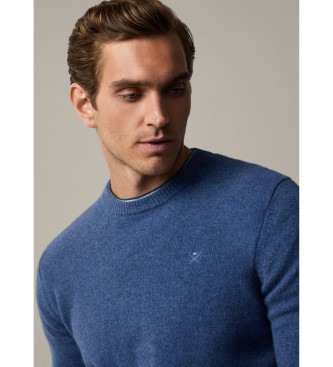 Hackett London Einfarbiger blauer Pullover