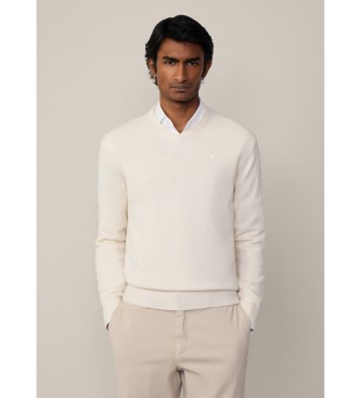 Hackett London Pull  col en V blanc cass