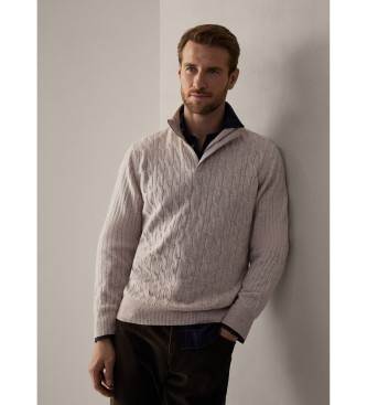 Hackett London Pullover Lw Cable Hzip off-white