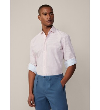 Hackett London Srajca Melange Bengal Stripe bela, roza