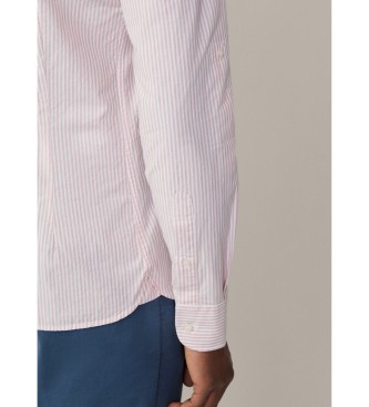 Hackett London Srajca Melange Bengal Stripe bela, roza