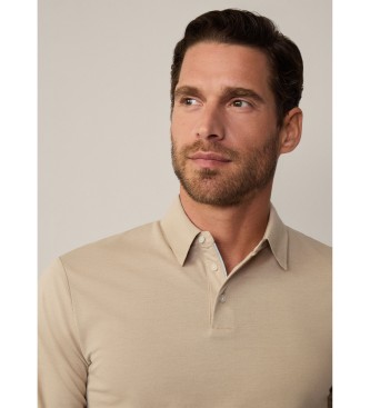 Hackett London Gemerceriseerd piqu beige poloshirt