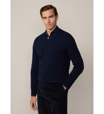 Hackett London Camisola Merino Cash Mix V azul-marinho