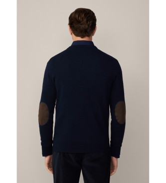 Hackett London Maglione V in misto lana merino blu scuro