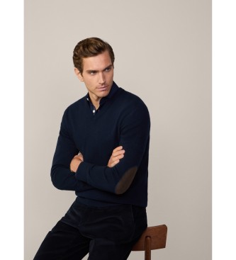 Hackett London Maglione V in misto lana merino blu scuro