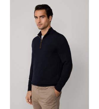 Hackett London Maglione in lana e seta blu navy