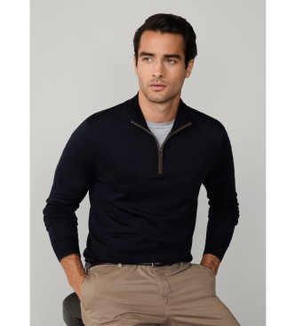 Hackett London Maglione in lana e seta blu navy