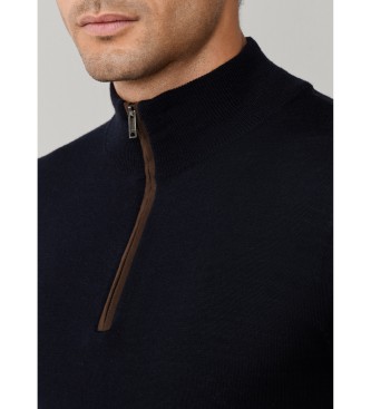 Hackett London Maglione in lana e seta blu navy