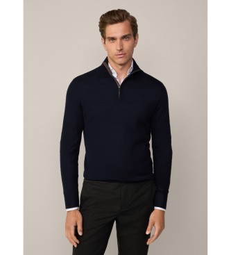 Hackett London Maglione con zip in lana merino blu scuro