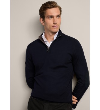 Hackett London Maglione con zip in lana merino blu scuro