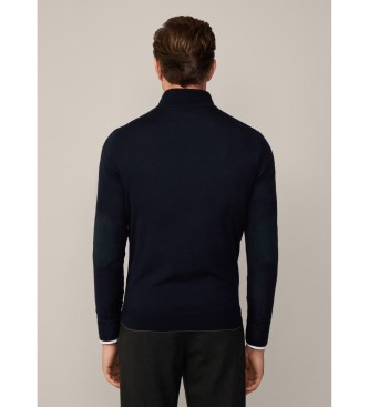 Hackett London Maglione con zip in lana merino blu scuro