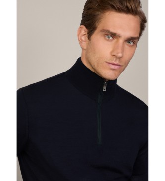 Hackett London Maglione con zip in lana merino blu scuro