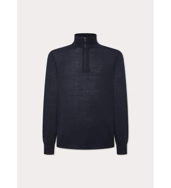 Hackett London Maglione con zip in lana merino blu scuro