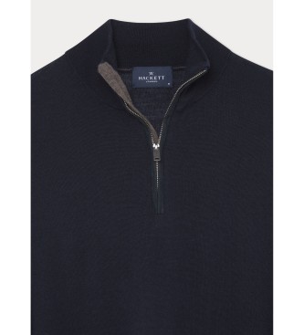 Hackett London Maglione con zip in lana merino blu scuro