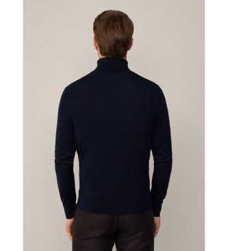 Hackett London Pulover Merino Silk Roll navy