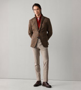 Hackett London Pantalón Yarn Dyed Ptooth beige
