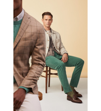 Hackett London Spodnie chino Pigment Cord zielone 