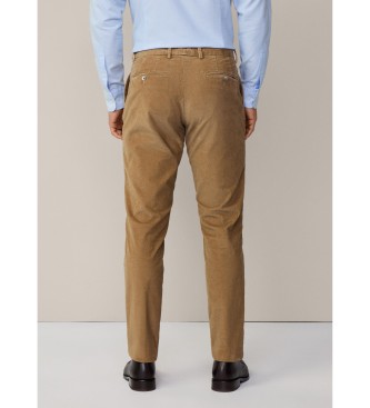 Hackett London Brązowe spodnie chino Pigment Cord