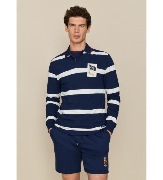 Hackett London Gestreepte marineblauwe polo met lange mouwen