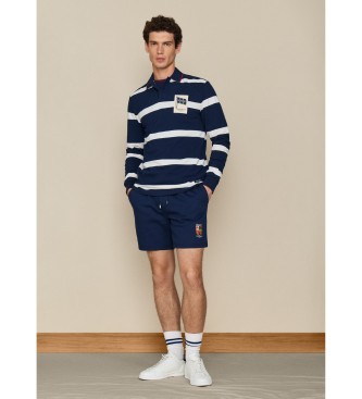 Hackett London Gestreepte marineblauwe polo met lange mouwen