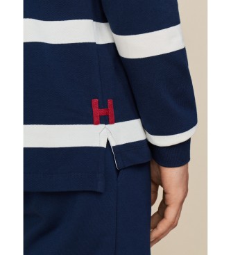 Hackett London Gestreepte marineblauwe polo met lange mouwen
