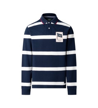 Hackett London Gestreepte marineblauwe polo met lange mouwen