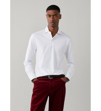 Hackett London Bia?a koszulka polo z d?ugim r?kawem Pima