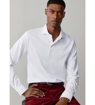 Hackett London Bia?a koszulka polo z d?ugim r?kawem Pima