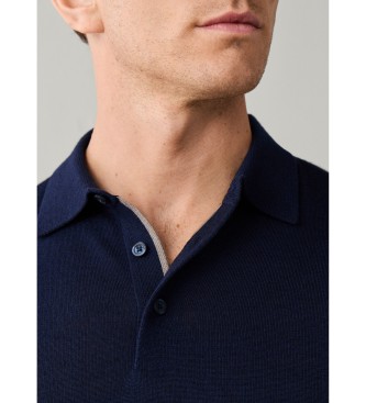 Hackett London Polo misto lana merino e seta fit classico blu navy