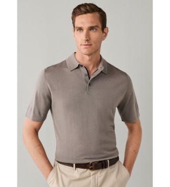 Hackett London Polo misto lana merino e seta fit classico beige