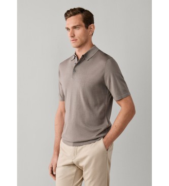 Hackett London Polo misto lana merino e seta fit classico beige